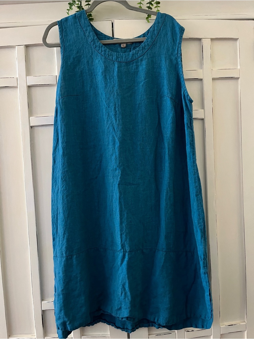 FLAX Sleeveless Teal Linen Shift Dress Size L as new